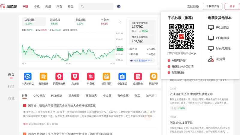 同花顺财经 网站预览